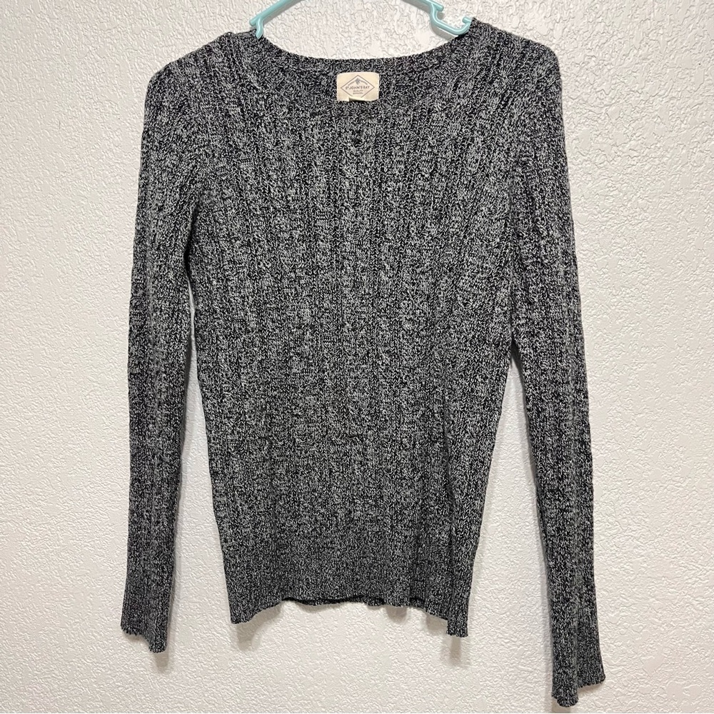 St. John's Bay gray and black marled crew neck cable knit sweater size S